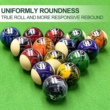 Набір куль для більярду, 16 куль, мармур, віхревий стиль, темний мармур