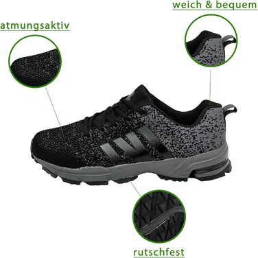 Чоловічі та жіночі кросівки для бігу та спорту, повсякденне взуття, outdoor, великі розміри (43 EU, чорний, темно-сірий)