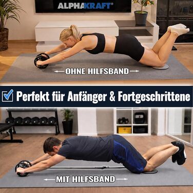 ALPHAKRAFT Ролик для пресу AB Roller з гумовим кільцем та накладками на коліна | Преміум ролик для тренування м'язів живота вдома | Ролик для пресу та тренажер для кора з планом тренувань
