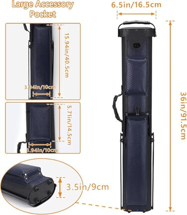 Чохол для бильярдних київ 2x4 з підставкою, чорно-синій. Для зберігання 2 київ та 4 насадок.