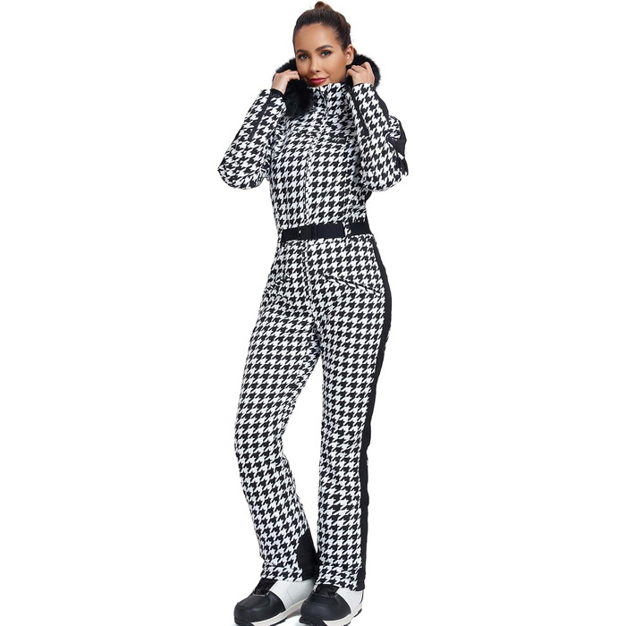 Жіночий гірськолижний костюм-комбінезон HOTIAN. Водонепроникний, вітронепроникний, теплий зимовий костюм для сноуборду та лиж. Білий/Чорний.