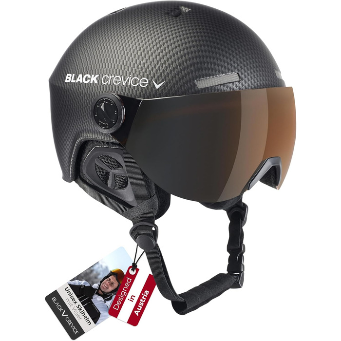 Шолом гірськолижний BLACK CREVICE Gstaad з візором (чоловічий/жіночий) | Полікарбонат, дихаючий, регульований 51-53 см | Чорний/Помаранчевий