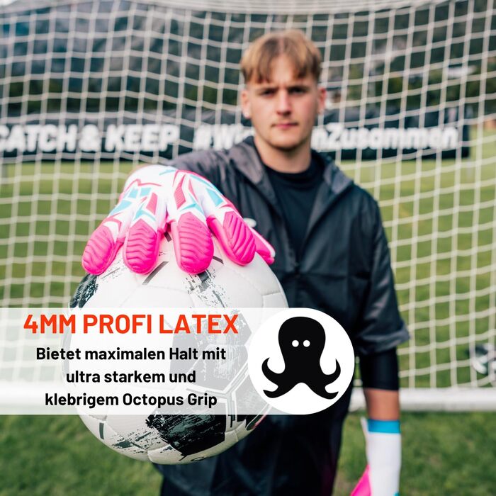 Воротарські рукавички CATCH&KEEP Profi для дорослих - максимальне зчеплення - преміум модель - футбол - Octopus Grip (ViVor Wild Pink, 12)