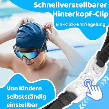 Дитячі окуляри для плавання Vvinca з носовими затискачами, 3-14 років, широке поле зору, захист від запотівання та UV, водонепроникні