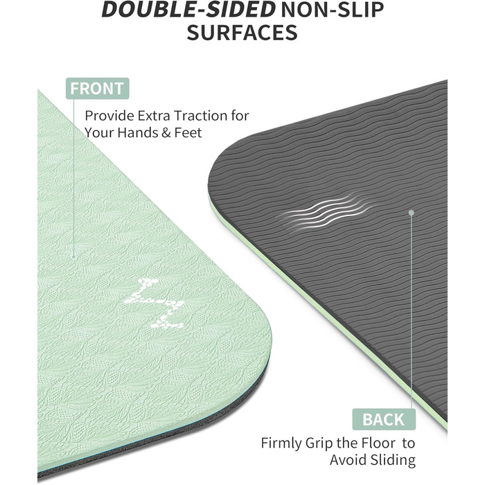 Килимок для йоги CAMBIVO XXL 183x122 см, товщина 6/8/10/12 мм, неслизький, TPE, для фітнесу, пілатесу, гімнастики, з рушником (183*122*0.6 см, м'ятний)