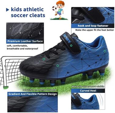 Дитячі футбольні бутси Hanani FG/AG для штучного покриття та натурального газону, чорно-сині, 33 EU (унісекс)