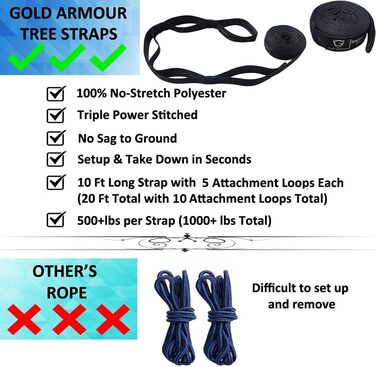 Гамак для кемпінгу Gold Armour - легкий, з 10 петель, 2 ременями, 3 метри, для дорослих та дітей (Фуксія/Рожевий)