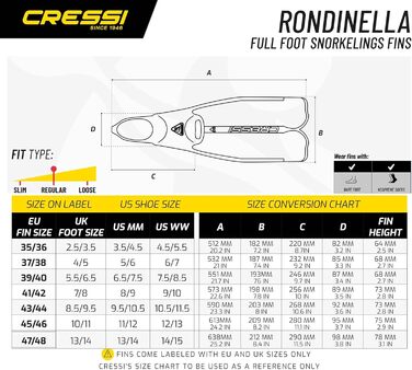 Ласти Cressi Rondinella для дайвінгу, фрідайвінгу та снорклінгу, легкі та потужні, для дорослих і дітей, різні кольори