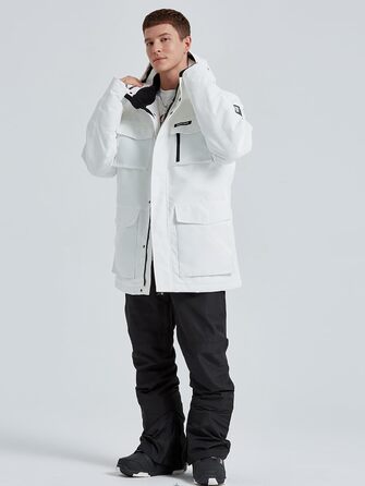 Сніговий костюм HOUZONIY для чоловіків: комплект штанів та куртки для катання на лижах та сноуборді (XL, білий+чорний)