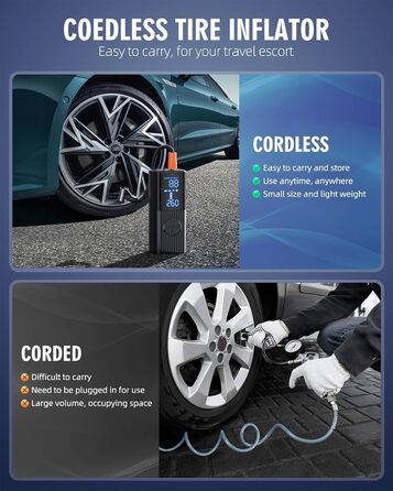Електричний компресор LeuKoles 150PSI з акумулятором 12000mAh, портативний насос для авто, велосипеда, мотоцикла, швидке накачування