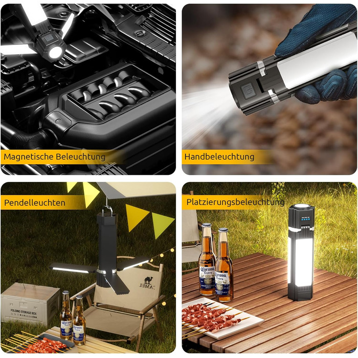 Тeleskopна кемпінгова лампа: LED-ліхтар з 5 режимами освітлення, магнітна, складна, для кемпінгу, походу, надзвичайних ситуацій (чорний)