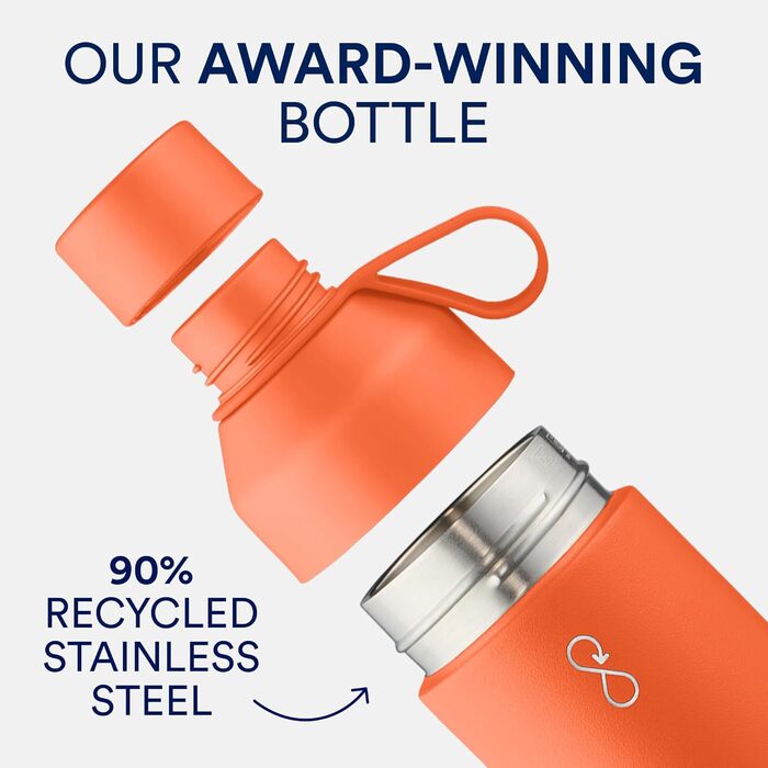 Ocean Bottle – багаторазова пляшка для води з переробленої нержавіючої сталі, екологічна, 1 л, помаранчева