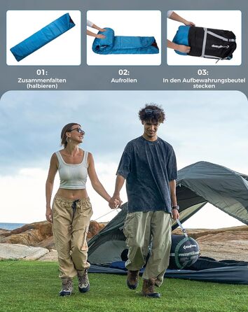 Спальний мішок KingCamp для 2 осіб з фланелі, зимовий, теплий, 3-4 сезони, з 2 подушками, для кемпінгу та відпочинку на природі (синьо-блакитний)