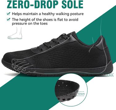 Босижні кросівки для жінок та чоловіків, мінімалістичні босижні взуття з широкою передньою частиною та нульовим перепадом, легкі дихаючі кросівки для фітнесу, хайкінгу, бігу та повсякденного носіння 40 EU широкі чорні 1125