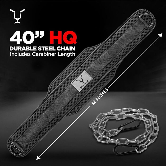Пояс для підтягувань з ланцюгом 91.4 см, Heavy Duty сталевий ланцюг + 2 карабіни, для бодібілдингу, силових тренувань, важкої атлетики та підтягувань, пояс для ваги Black