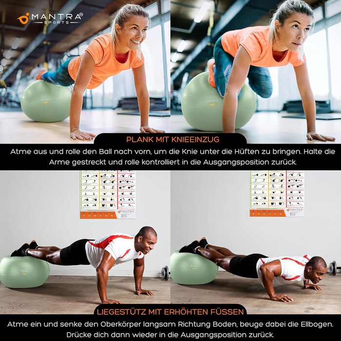 М'яч для фітнесу та йоги MANTRA SPORTS – фітбол для офісу, спини та вагітності, баланс-м'яч, розмір L (1,61 м – 1,78 м), колір м'ятний