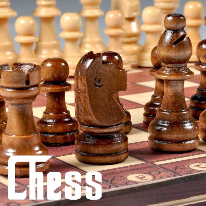 Шаховий набір Nikou: дерев'яне складане шахове поле з магнітними фігурами для подорожей, дітей та дорослих. Шахи для розвитку інтелекту та гри на вулиці.