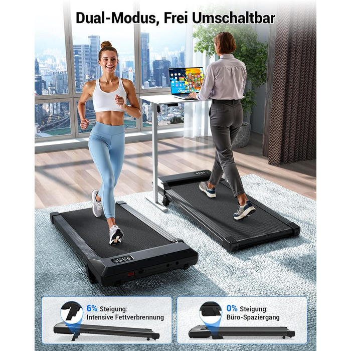 Бігова доріжка DeerRun Walking Pad під стіл з ухилом 6%, для дому та офісу, компактна, з додатком, пультом та LED-дисплеєм, до 136 кг, чорна глянцева