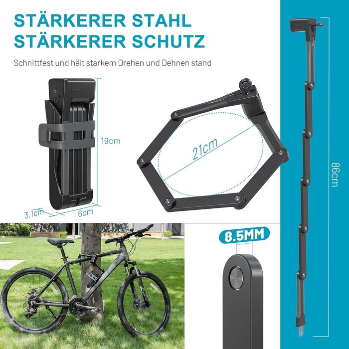 Надійне велозамок Faltschloss 86 см з 3 ключами: захист від крадіжки, міцний, з карбонової сталі, з кріпленням