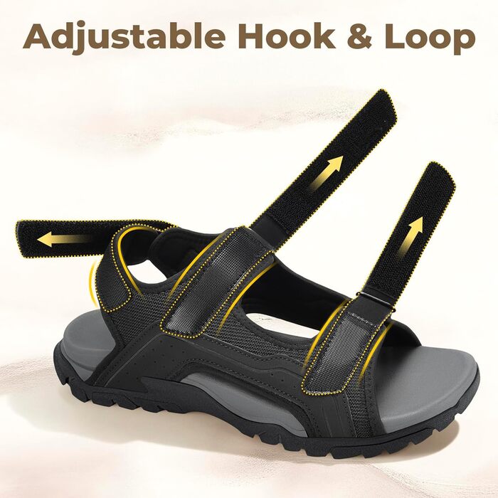 Чоловічі сандалі FitVille Wide для трекінгу та активного відпочинку, шкіра, чорні, 47 EU, з липучкою для широкої ноги