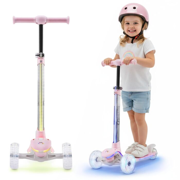 Самокат дитячий HyperMotion Willy складаний, регульований кермо, гумові колеса, до 40 кг, чорний/рожевий (BECKY)