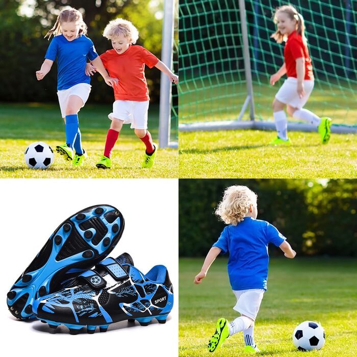 Дитячі футбольні бутси для хлопчиків та дівчаток, Outdoor, Kunstrasen, Spikes, 28-37EU (29 EU, Blue)