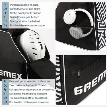 Чохол для лижних черевиків з відділенням для шолома - Водонепроникний рюкзак для лижних черевиків та шолома. Міцний, з титановими швами. Зручний для транспортування, подорожей та захисту спорядження (Чорний)