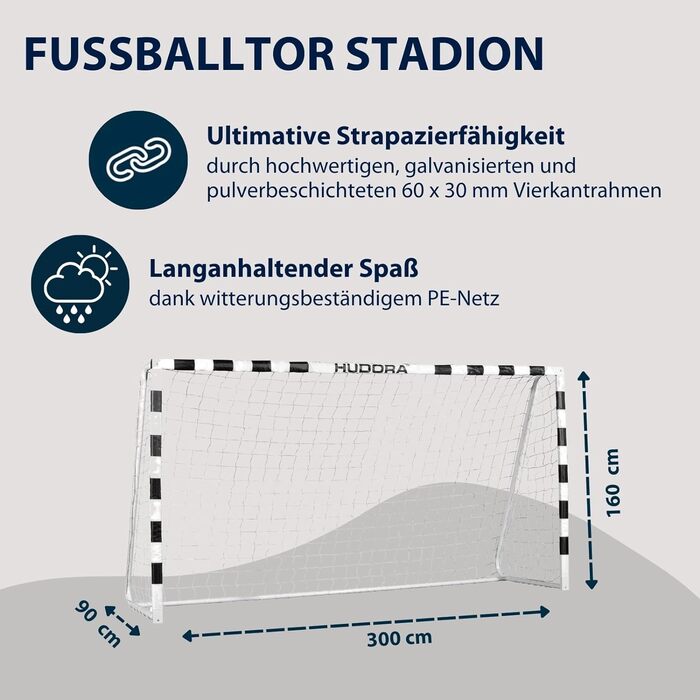 Футбольні ворота HUDORA Stadion для дітей і дорослих, стійкі, для вулиці, з дрібною сіткою, для дому, тренувань і відпочинку