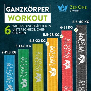 Набір еластичних стрічок для фітнесу ZenOne Sports® - 5 рівнів опору | Стрічки для силових тренувань вдома та в подорожах | Спортивні гумки для фітнесу