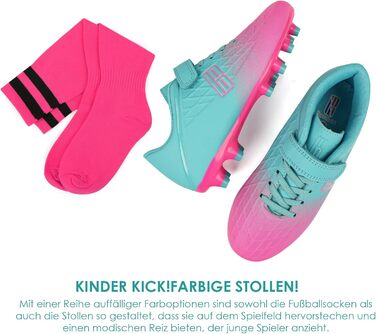 Дитячі футбольні бутси JABASIC для гри на твердих поверхнях. Підходять для хлопчиків та дівчаток. У комплекті з футбольними шкарпетками. Біло-блакитні (30 EU, м'ятно-рожеві)