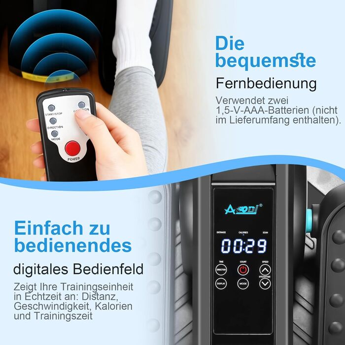 Еліптичний тренажер під стіл EM-03: електричний велотренажер для сидіння з пультом, міні-степер, регульована швидкість, для людей похилого віку та дорослих (блакитний)