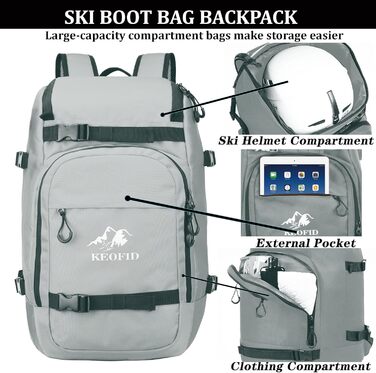 Чохол для лижних черевиків KEOFID, 50L, рюкзак для лиж та сноуборду (сірий)