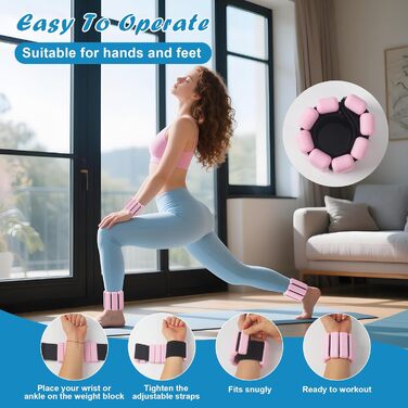 Набір манжет для ніг та зап'ястків BUCOMTU (2 шт.) - рожевий. Ідеально для йоги, танців, пілатесу, кардіо та ходьби