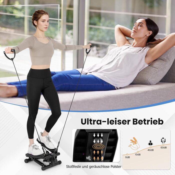 Міні степер GYMAX для дому з тросами, LCD-дисплеєм та регулюванням висоти, до 100 кг, чорний