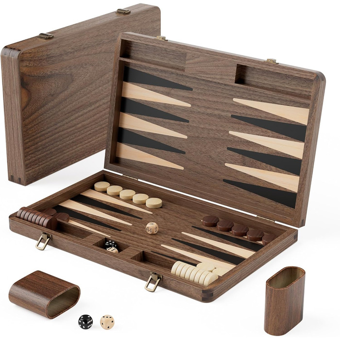 Преміум набір для гри в нарди з чорного горіха - розкішний дорожній набір (з кубиками та подвійниками)