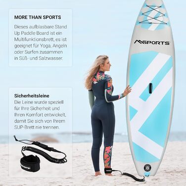 Надувна SUP-дошка MSPORTS з аксесуарами: регульоване весло, якісний насос, 2 веслових стрижні, водонепроникний чохол для смартфона, багатофункціональна сумка, сіро-синя