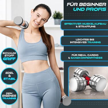 Набір гантелей 2 шт. з масивного сталі 2,5/5/7,5/10 кг | Гантелі з набором ваг та пінополіуретановими ручками | Фітнес гантелі для дому, силові тренування та нарощування м'язів, блакитний (червоний, 2 x 7,5 кг)