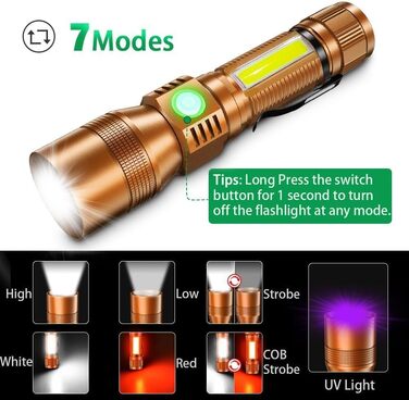 Ліхтарик Karrong LED з USB-зарядкою та магнітом, ультрафіолетовий UV-ліхтар 395нм, 7 режимів світла (включаючи червоне), акумуляторний набір для кемпінгу та походів, коричневий, 2 шт.