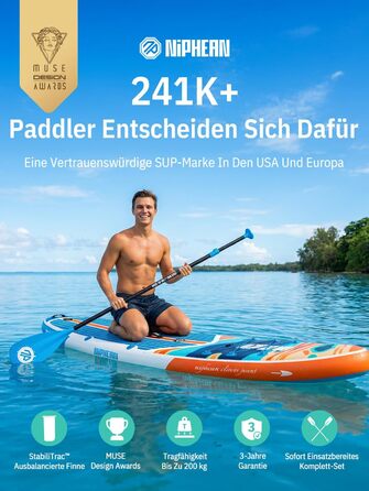 Надувне SUP-борд Niphean Stand Up Paddling з сидінням та аксесуарами, 320 см, для 2 осіб, 200 кг, Oceanic Current з StabilTrac-фіном