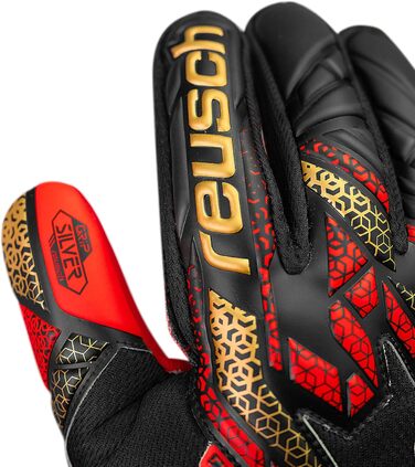 Воротарські рукавички Reusch Attrakt Silver: дихаючі, для чоловіків та жінок, підходять для будь-яких погодних умов та типів покриття поля (чорно-золото-червоні, 8.5)