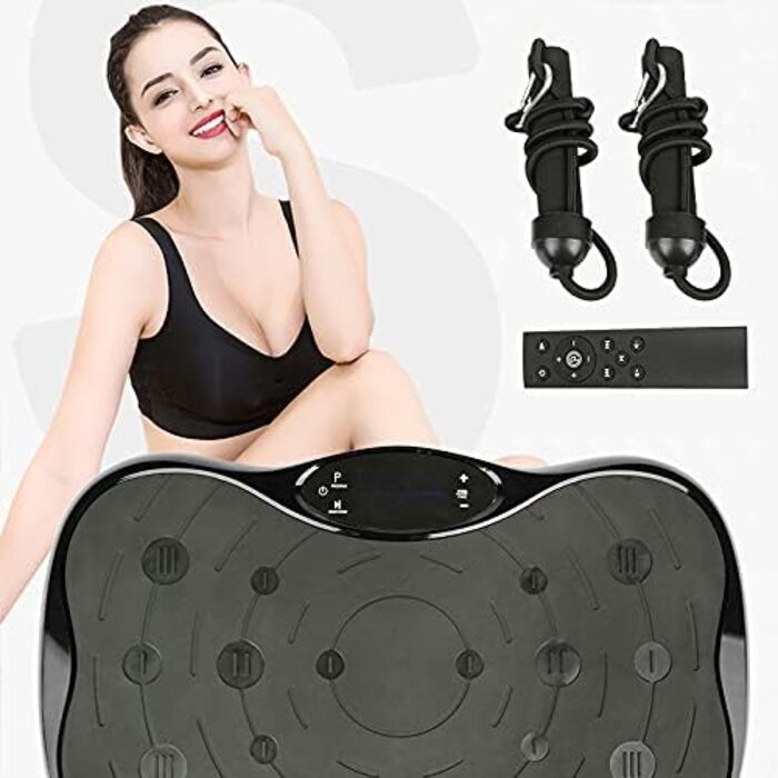 Вібраційна платформа Supfine з еластичними стрічками, 5 режимів, 95 рівнів, LCD-дисплеєм, до 120 кг, для дому, чорна