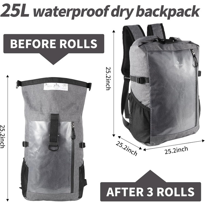 Водонепроникний рюкзак Seesack Rolltop 25L сірий - для плавання, каякінгу, рафтингу