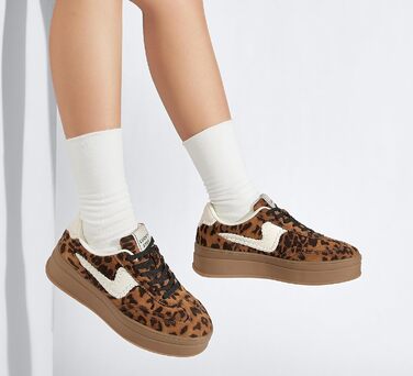 Жіночі кросівки на платформі LUCKY STEP – модні масивні кросівки, зручні шнурівки для повсякденного носіння та прогулянок з прошитими деталями. Чорно-білі (Коричневий леопард, 38 EU)