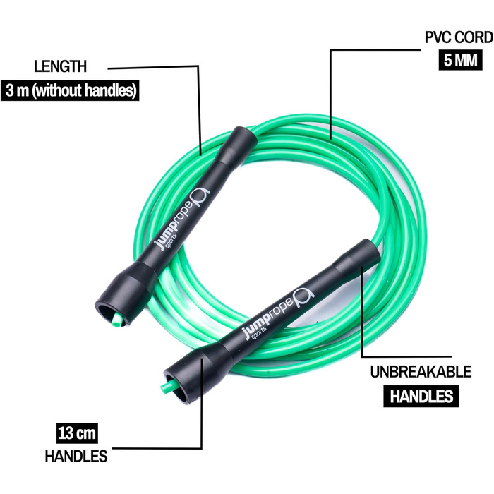Професійне скакалка для змагань SPEED CHAMPION (діаметр 5 мм, довжина 3.0 м, регульована) (чорний-неоновий зелений)