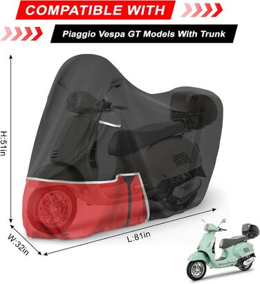 Водонепроникний захисний чохол для мотоцикла Piaggio MP3 400/500 з кофром, 420D Oxford, чорний/червоний