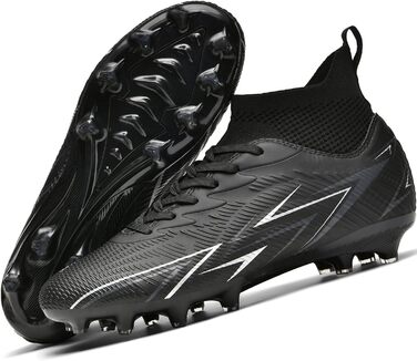 Чоловічі футбольні бутси з високим верхом для штучного поля, дитячі футбольні бутси з шипами, футбольні черевики (чорний, 41 EU)