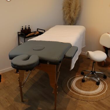 Складаний масажний стіл Vivezen з 2 зонами, дерев'яний з Reiki-панеллю, аксесуари та сумка (сірий)