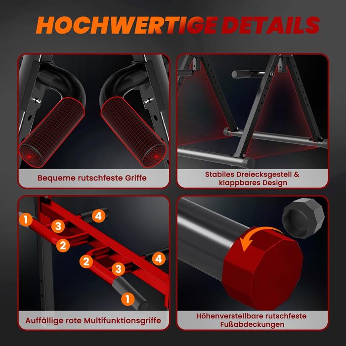 Стойка для підтягувань Klimmzugstange Freistehend - Power Tower для дому, тренажер для силових тренувань, чорний/червоний