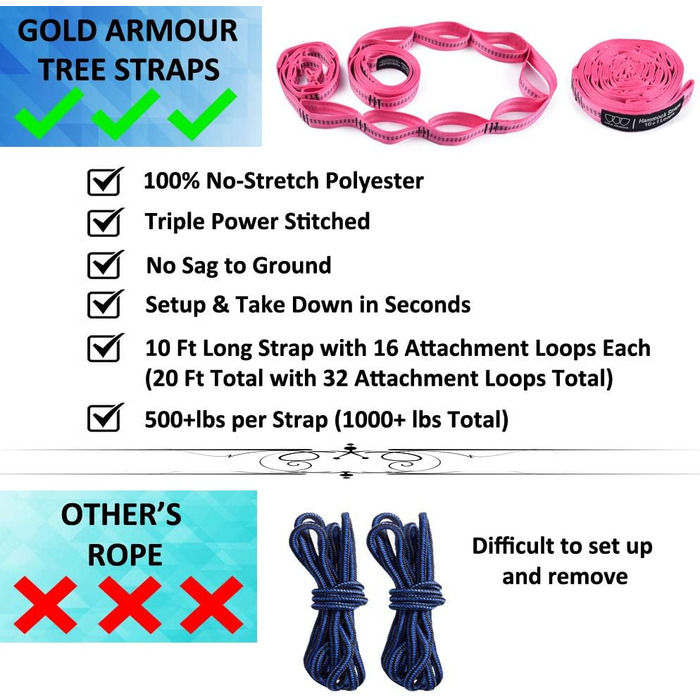 Гамак подвійний кемпінговий Gold Armour XL (фіолетово-фуксія) з ременями для кріплення. Для дому та відпочинку на природі.