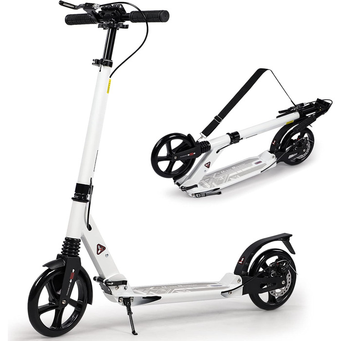 Дитячий та дорослий електричний самокат-трюк з подвійною амортизацією, складний, 200 мм колеса, білий